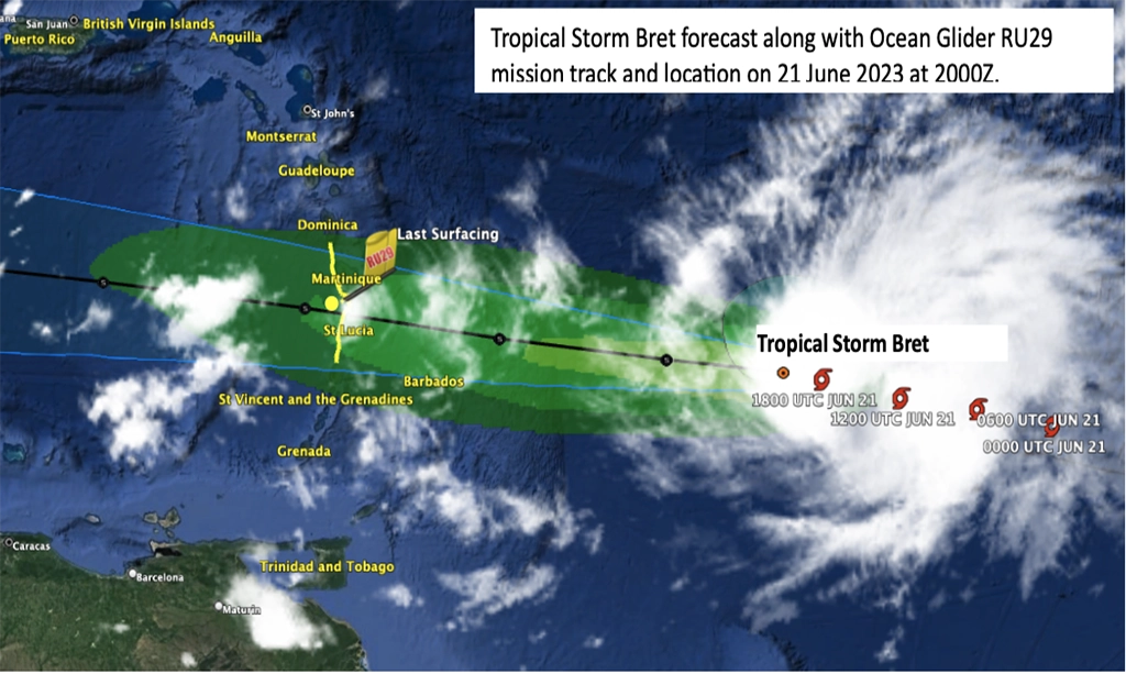 Ocean Glider RU29 Monitors Ocean Ahead of Tropical Storm Bret